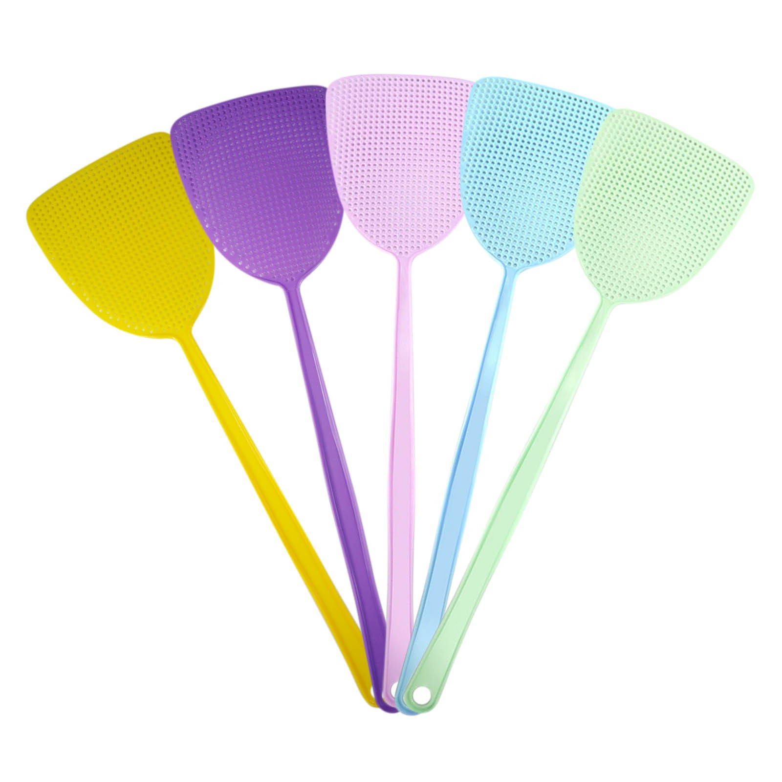 Blasgw Plastic Fly Swatters Set of 5 - Long Handle Fly Swat with Large Surface, Hand Shape Design for Indoor \u0026 Outdoor Use, Durable \u0026 Flexible Pest Control Tool with Hanging Hole Multicolor
